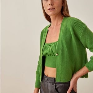 Reformation Brody Cashmere Tank And Cardi Set in Kelly Green sz small